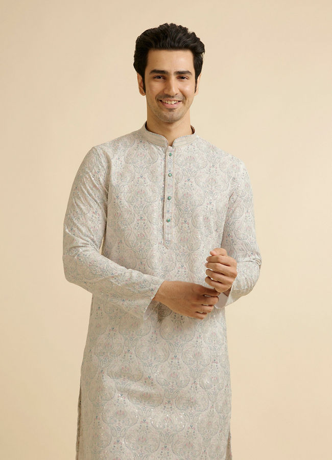 Buy Pista Green Chikankari Elegance Kurta Pajama Online in India Manyavar Kurta Pajama for Men